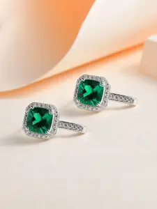 Ornate Jewels Rhodium-Plated Emerald Diamond Shaped Studs