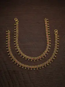 Kushal's Fashion Jewellery Set of 2 Gold-Plated Ruby-Studded Anklets