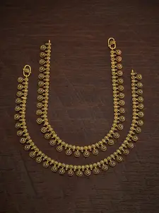 Kushal's Fashion Jewellery Set of 2 Gold-Plated Ruby-Studded Anklets