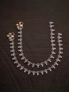 Kushal's Fashion Jewellery Set of 2 Rose Gold-Plated Zircon-Studded Anklets