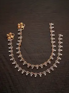 Kushal's Fashion Jewellery Set of 2 Gold-Plated Zircon-Studded Anklets