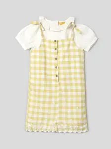 Somersault Girls Checked Pure Cotton Dungaree With Top