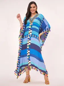 First Resort by Ramola Bachchan Geometric Printed Tassel Kaftan Maxi Dress
