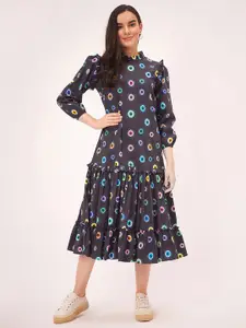 First Resort by Ramola Bachchan Polka Dots Printed Ruffled A-Line Midi Dress