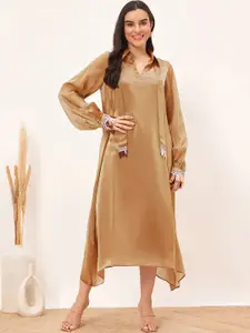 First Resort by Ramola Bachchan Satin A-Line Maxi Dress With Bead Lace Detail & Slip