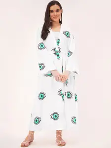 First Resort by Ramola Bachchan Conversational Printed Cotton Longline Shrug With Belt