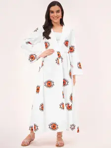 First Resort by Ramola Bachchan Conversational Printed Cotton Longline Shrug With Belt