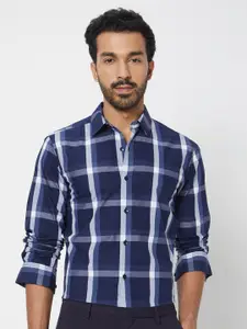 Mufti Men Slim Fit Windowpane Checked Cotton Casual Shirt
