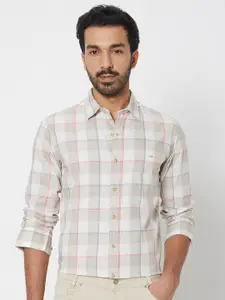 Mufti Checked Cotton Slim Fit Opaque Casual Shirt