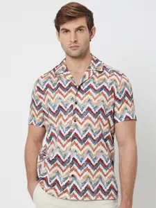Mufti Chevron Printed Lapel Collar Short Sleeves Cotton Opaque Casual Shirt
