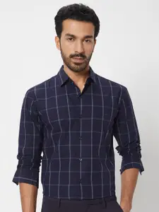 Mufti Slim Fit Windowpane Checks Opaque Cotton Casual Shirt