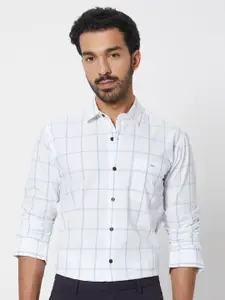 Mufti Slim Fit Windowpane Checks Opaque Checked Cotton Casual Shirt