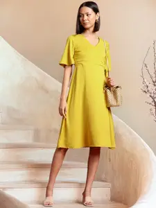 all about you Flutter Sleeves A-Line Knee Length Wrap Dress