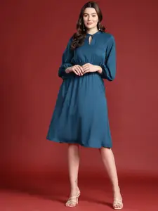 All About You Formals Keyhole Neck Puff Sleeves Smocked Detail Fit & Flare Dress