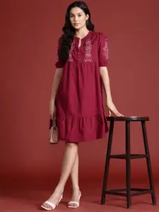 all about you Embroidered Cotton A-Line Dress