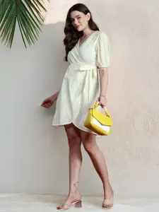 all about you Puff Sleeve Mini Wrap Dress