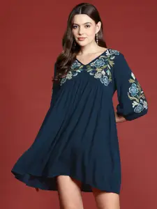 all about you Floral Embroidered Empire Mini Dress