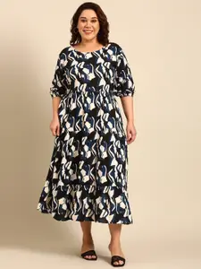 The Pink Moon Floral Print Puff Sleeve Fit and Flare Dress