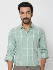 Mufti Windowpane Checked Cotton Slim Fit Opaque Casual Shirt