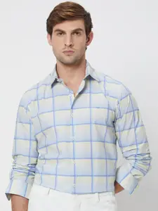 Mufti Windowpane Checked Cotton Slim Fit Opaque Casual Shirt