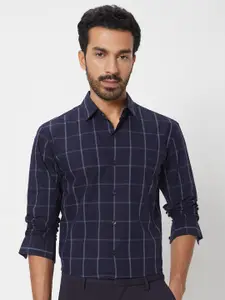 Mufti Windowpane Checked Cotton Slim Fit Opaque Casual Shirt
