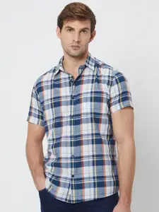 Mufti Slim Fit Tartan Checks Opaque Checked Cotton Casual Shirt