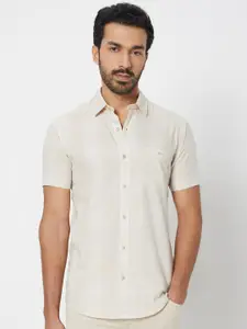 Mufti Checked Cotton Slim Fit Opaque Casual Shirt
