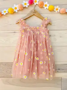 BAESD Girls Floral Printed Net Fit and Flare Opaque Party Dress