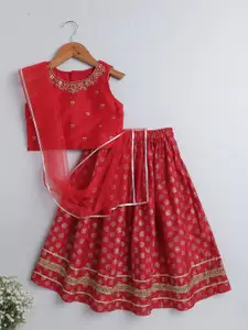 The Magic Wand Girls Floral Embroidered Ready to Wear Lehenga & Blouse With Dupatta