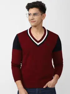 Peter England Casuals Colourblocked Ribbed Pullover Sweater