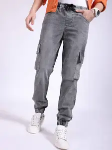 The Indian Garage Co Men Mid-Rise Clean Look Light Fade Stretchable Cargo Jogger Jeans