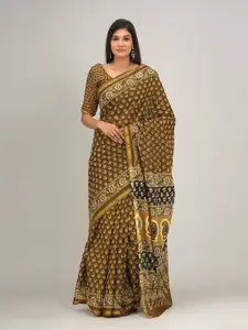 JALTHER Ethnic Motifs Printed Zari Pure Cotton Saree