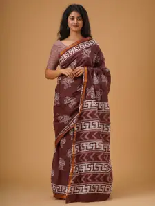 JALTHER Ethnic Motifs Printed Zari Pure Cotton Saree