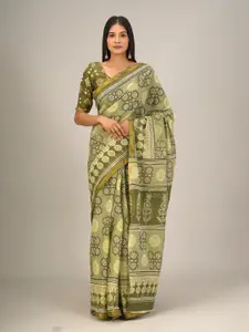 JALTHER Ethnic Motifs Printed Zari Pure Cotton Saree