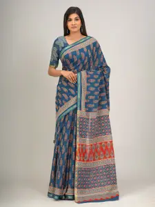 JALTHER Ethnic Motifs Printed Zari Pure Cotton Saree