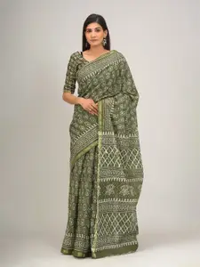 JALTHER Ethnic Motifs Printed Zari Pure Cotton Saree