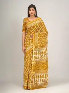 JALTHER Ethnic Motifs Printed Zari Pure Cotton Saree