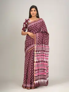 JALTHER Ethnic Motifs Printed Zari Pure Cotton Saree