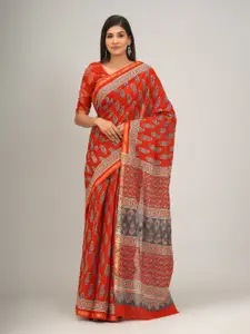 JALTHER Ethnic Motifs Printed Zari Pure Cotton Saree