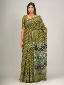 JALTHER Ethnic Motifs Printed Zari Pure Cotton Saree