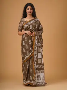 JALTHER Ethnic Motifs Printed Zari Pure Cotton Saree