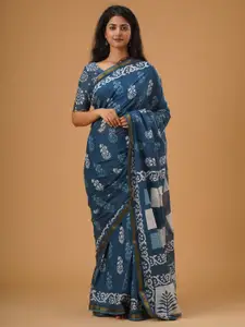 JALTHER Ethnic Motifs Printed Zari Pure Cotton Saree