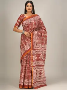 JALTHER Ethnic Motifs Printed Zari Pure Cotton Saree