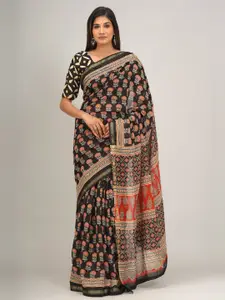 JALTHER Ethnic Motifs Printed Zari Pure Cotton Saree