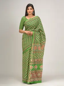 JALTHER Ethnic Motifs Printed Zari Pure Cotton Saree