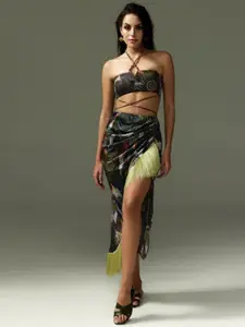 Tizzi Printed Mini Length Asymmetric Vanessa A Line Skirt