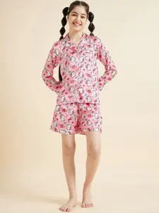 Cherry & Jerry Girls Hello Kitty Printed Long Sleeves Satin Night suit
