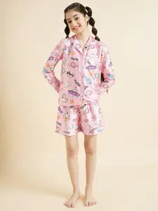 Cherry & Jerry Girls Printed Long Sleeves Satin Night suit