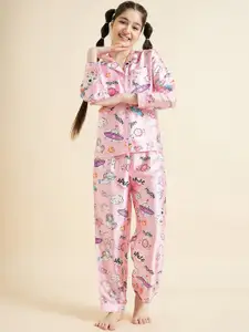 Cherry & Jerry Girls Printed Satin Night Suit