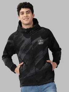 STELLERS Men Zipper Printed Premium Cotton Hooded Sweatshirt
